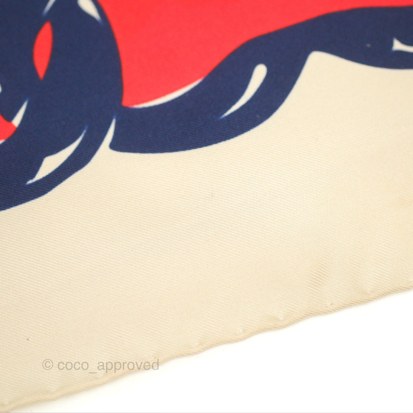 Chanel Square Silk Scarf Ivory/ Red/ Navy