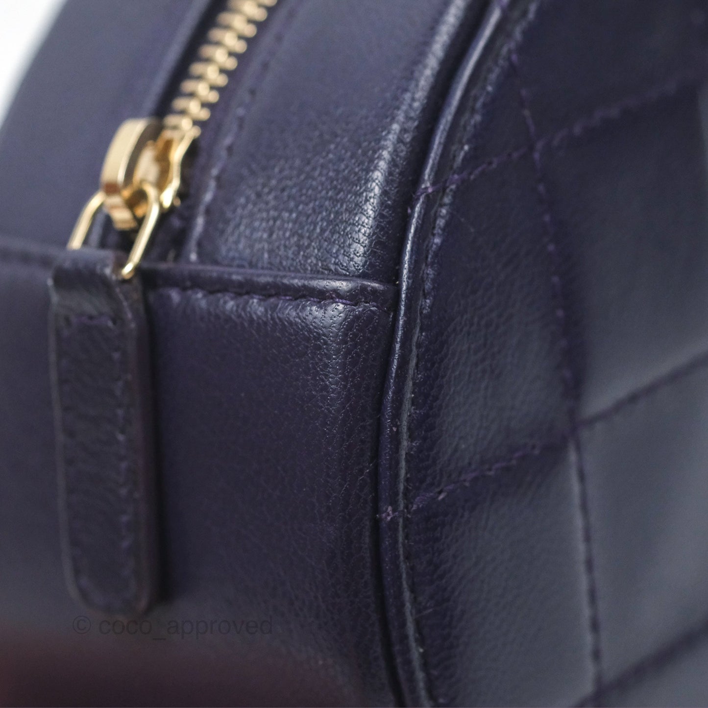 Chanel Quilted Round Clutch with Chain Dark Purple Calfskin Gold Hardware