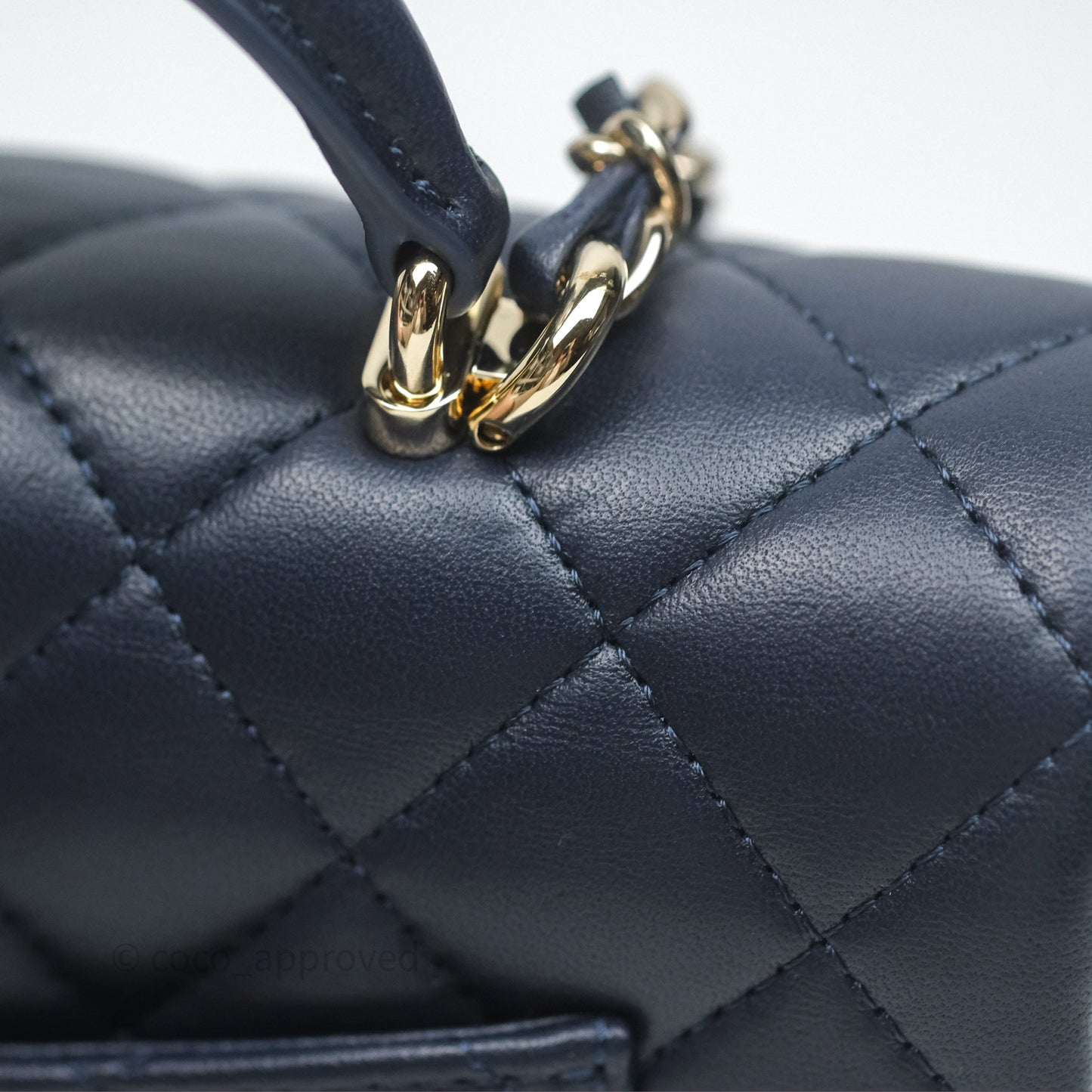 Chanel Top Handle Mini Rectangular Flap Bag Navy Lambskin Gold Hardware