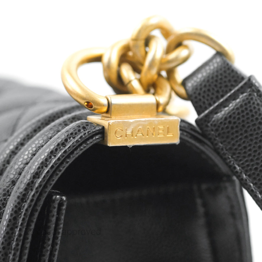 Chanel Quilted Medium Boy Black Caviar Aged Gold Hardware
