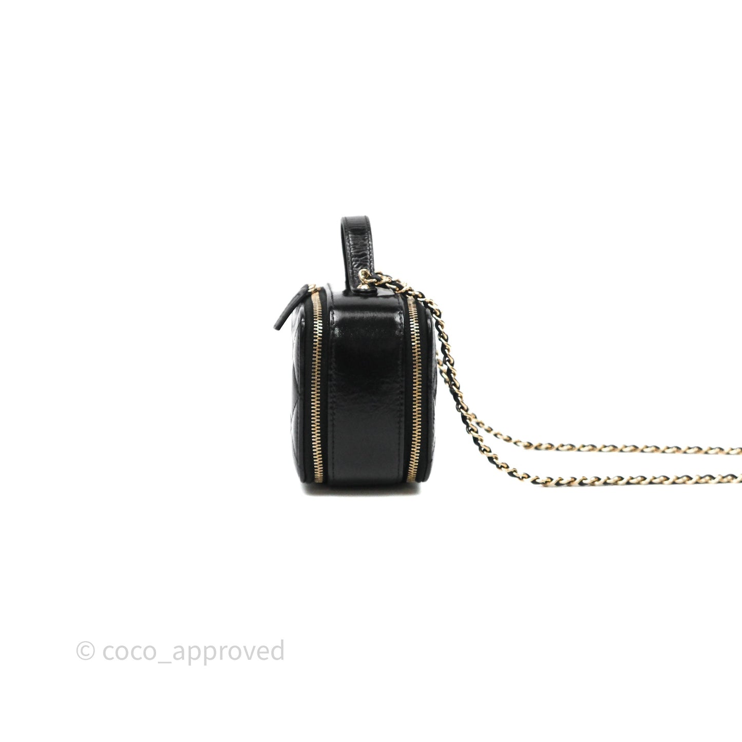 Chanel Small Top Handle Vanity Case Black Shiny Crumpled Calfskin Gold Hardware