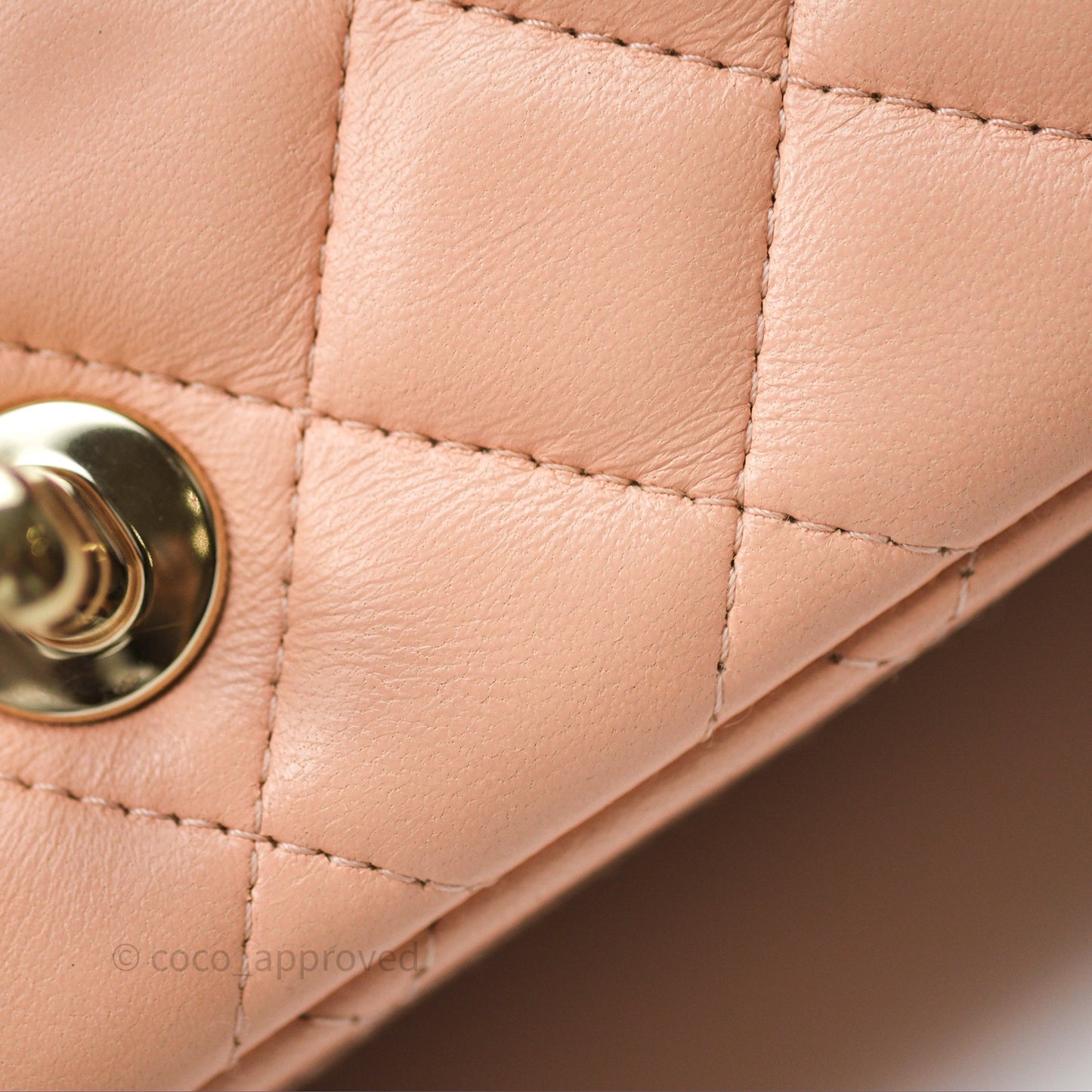 Chanel Mini Square Flap Quilted Beige Pink Lambskin Gold Hardware