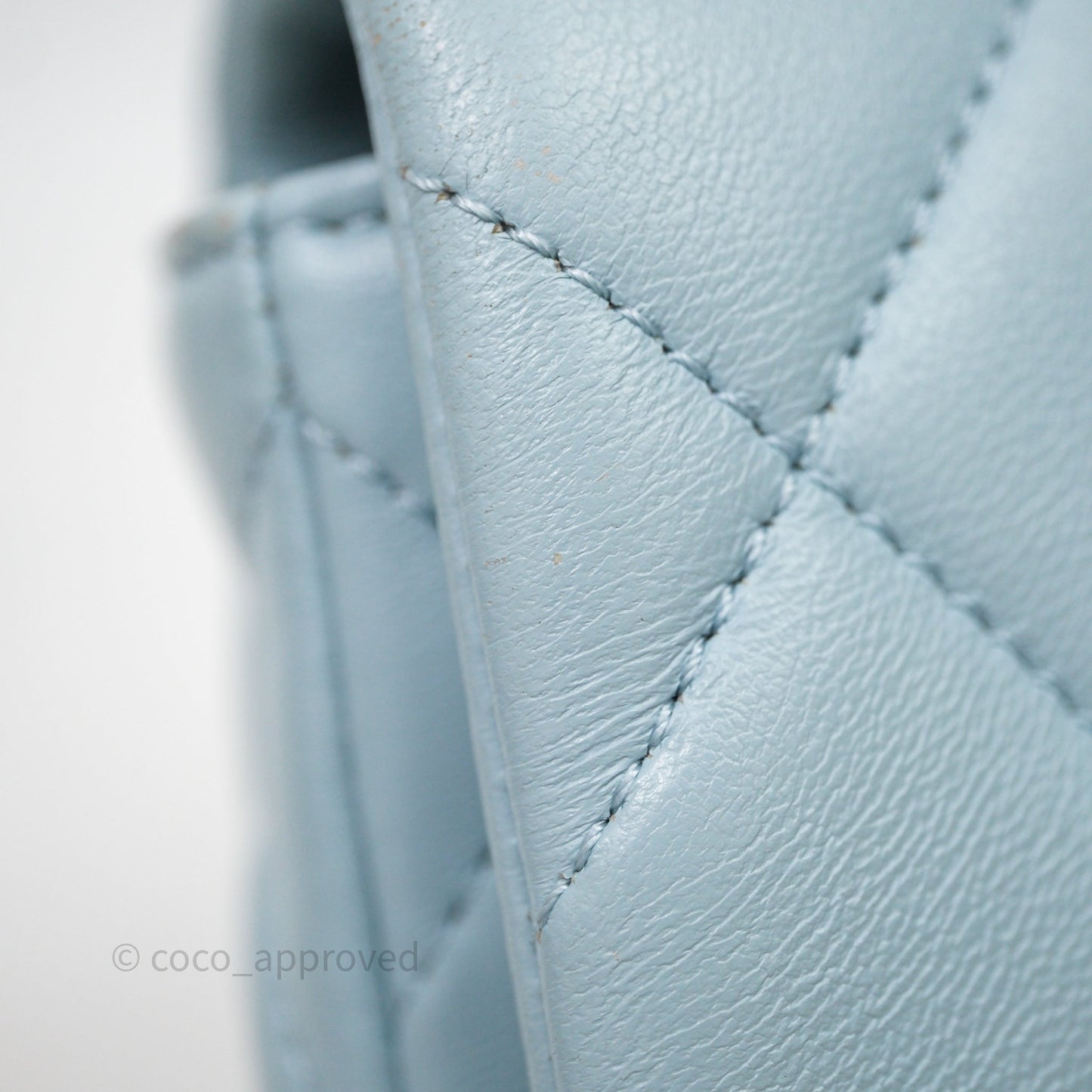 Chanel Quilted Enamel Pending CC Small Square Flap Baby Blue Lambskin