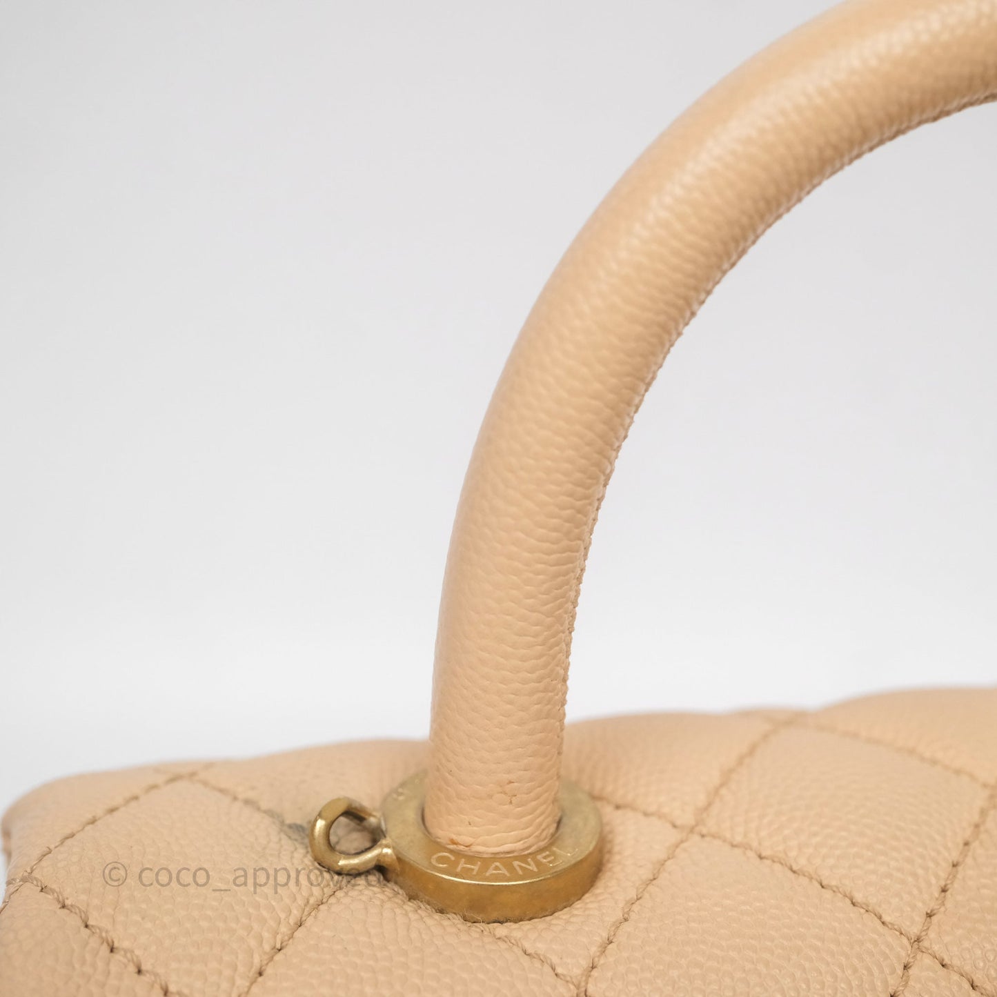 Chanel Small Coco Handle Quilted Beige Caviar Aged Gold Hardware