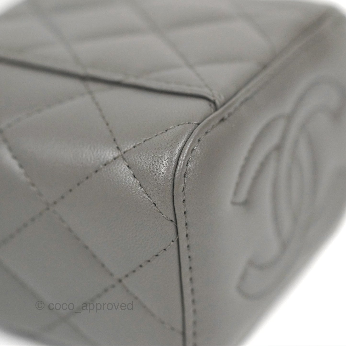Chanel Mini Top Handle Vanity With Chain Dark Grey Lambskin Gold Hardware