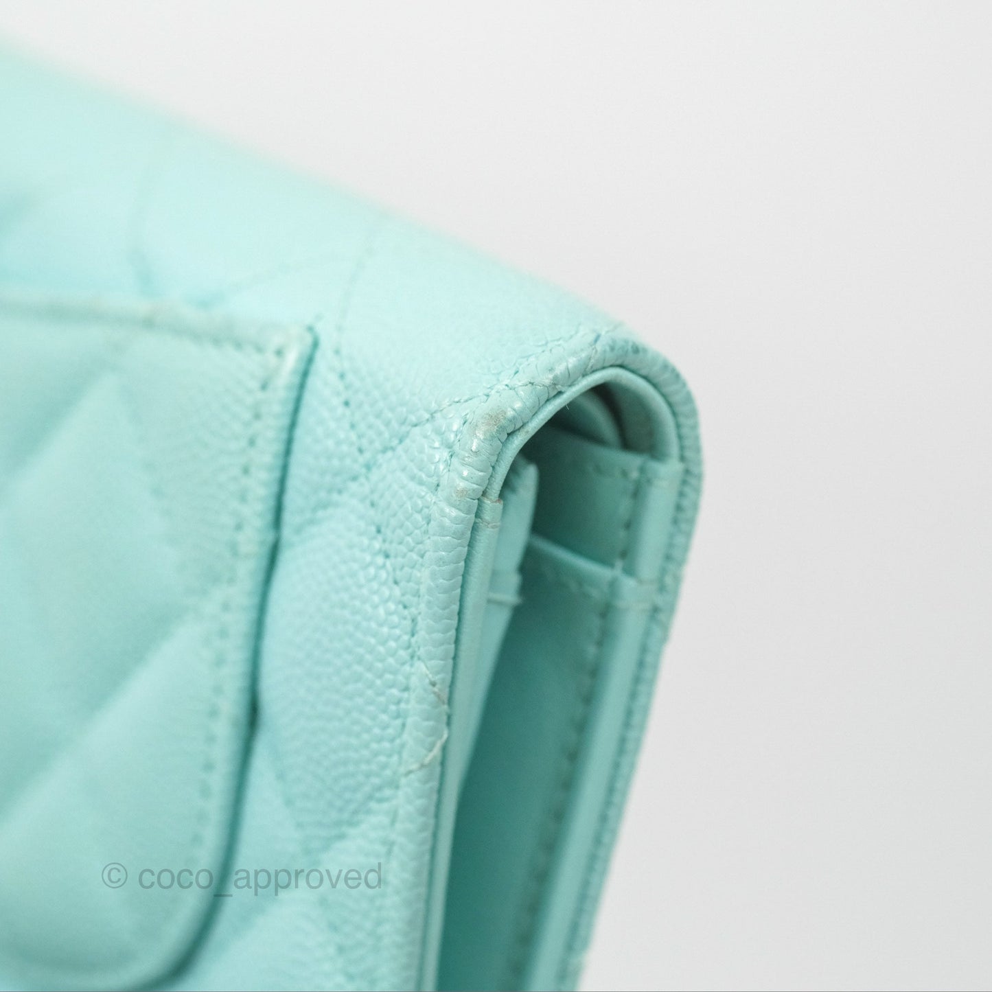 Chanel Classic Quilted Long Wallet Tiffany Blue Caviar Gold Hardware