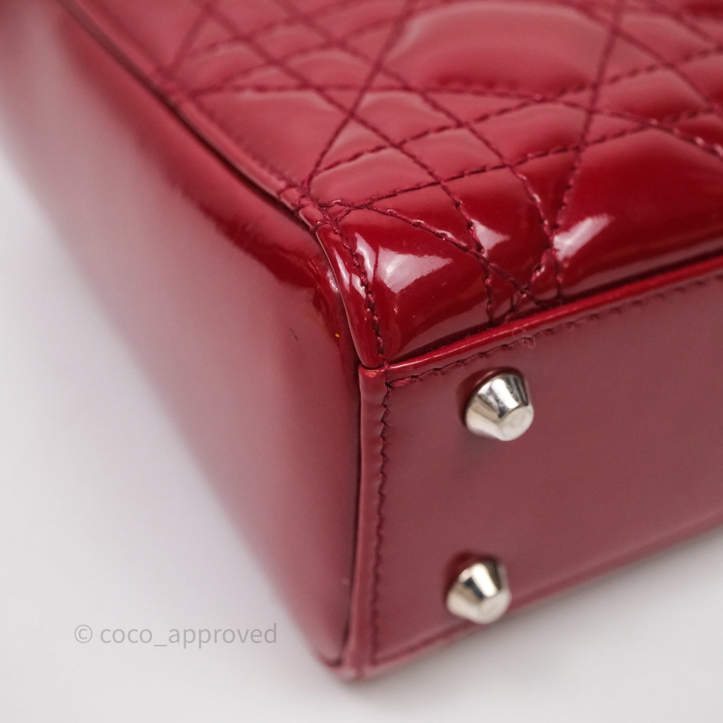 Christian Dior Mini Lady Dior Red Patent Cannage Silver Hardware