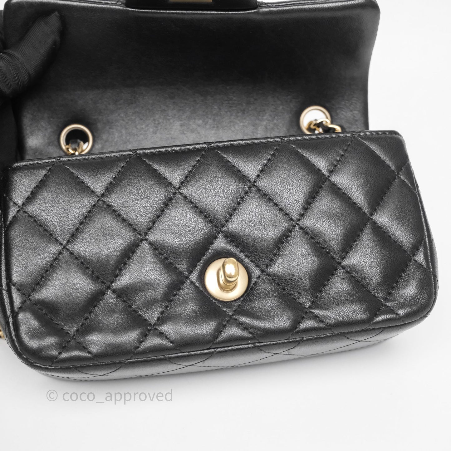 Chanel Quilted Extra Mini Rectangular Flap Black Lambskin Aged Gold Hardware