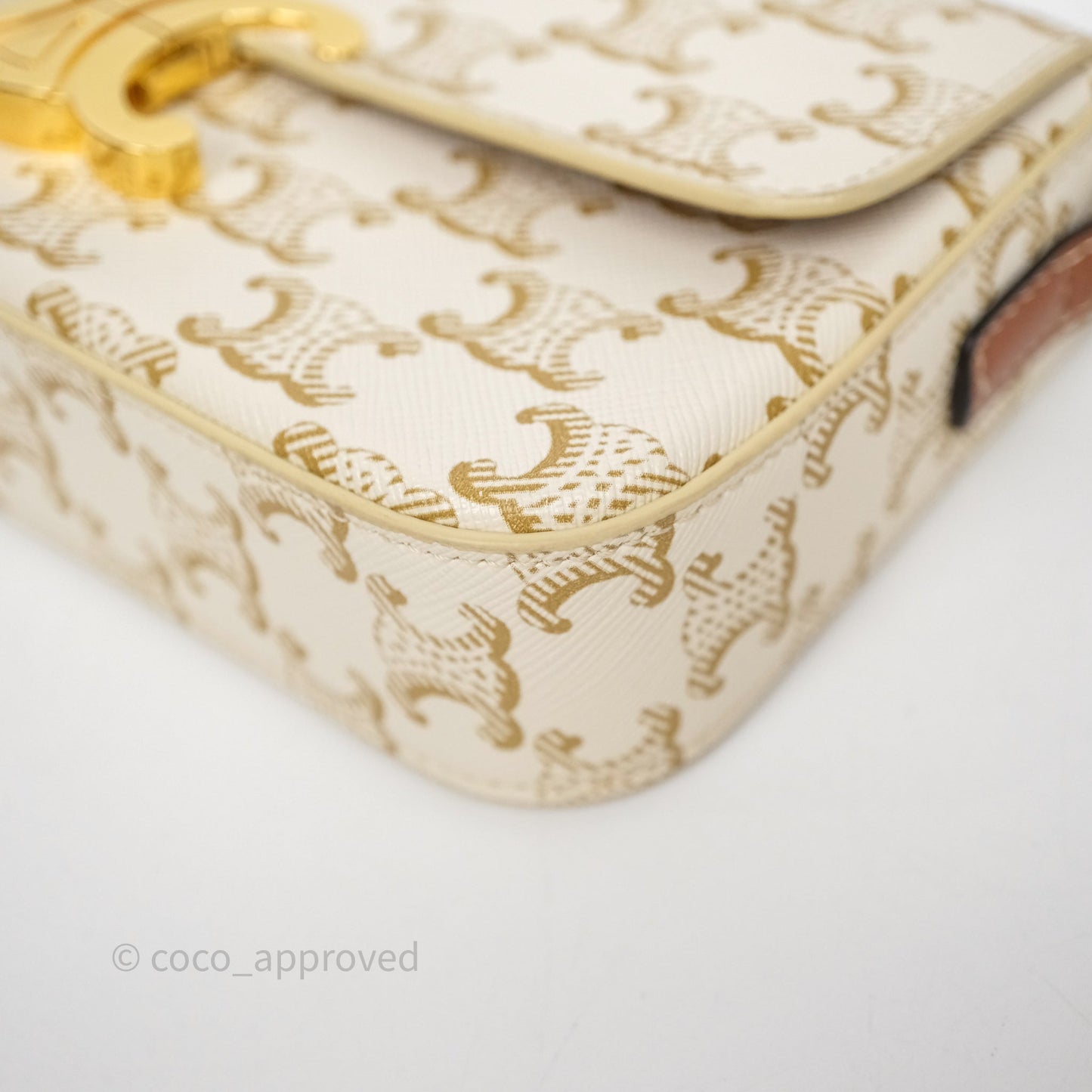 Celine Triomphe Shoulder Bag White Calfskin Triomphe Canvas