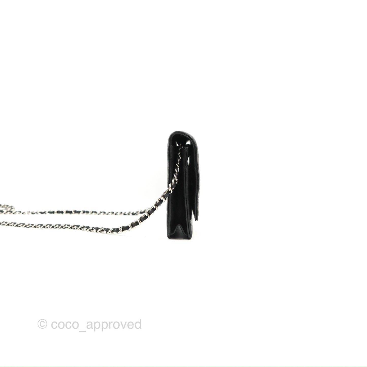 Chanel Camellia Embossed Wallet on Chain WOC Black Lambskin Silver Hardware