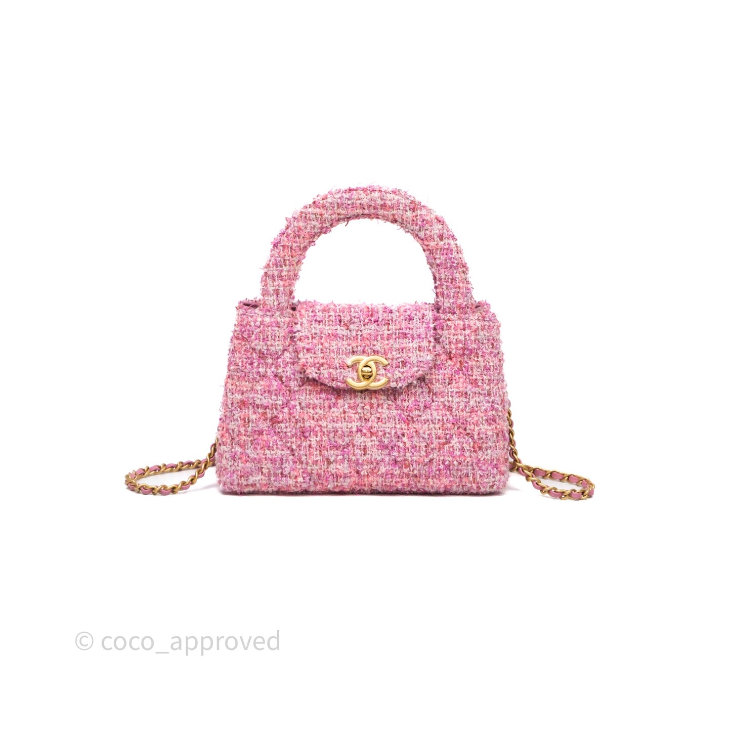 Chanel Kelly Bag Pink Tweed Aged Gold Hardware