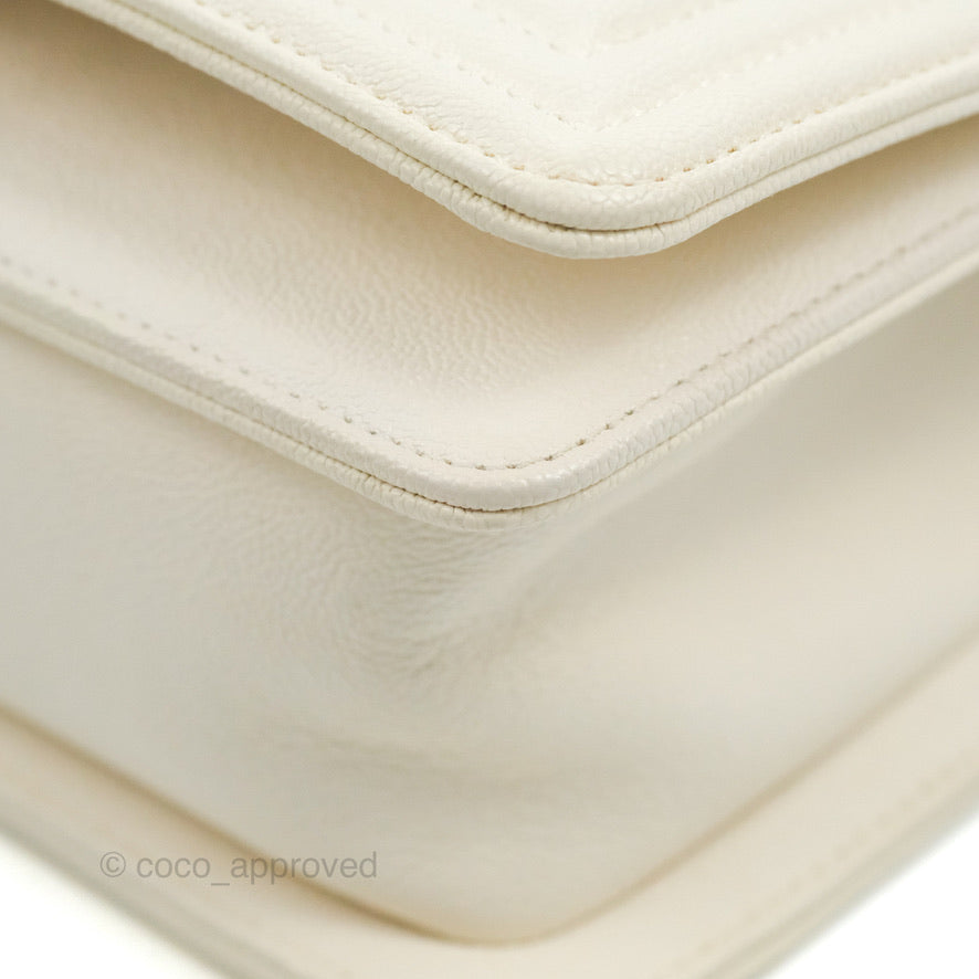 Chanel Small Boy White Caviar Gold Hardware
