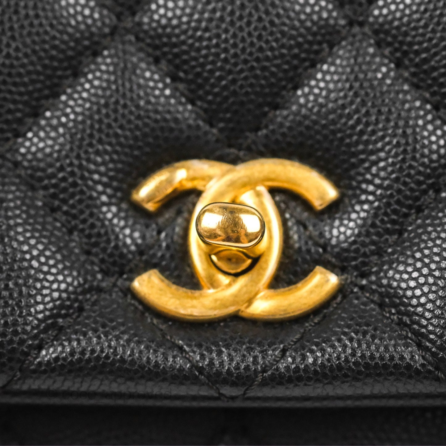 Chanel Small Coco Handle Quilted Black Caviar Aged Gold Hardware Lizard Handle