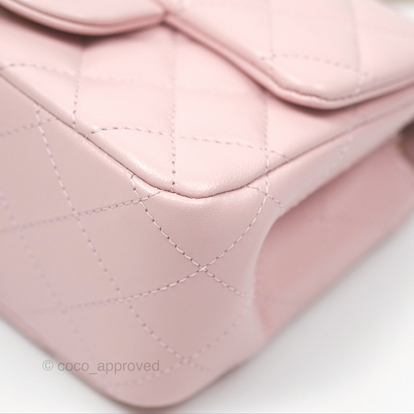 Chanel Pearl Crush Mini Square Quilted Light Pink Lambskin Aged Gold Hardware