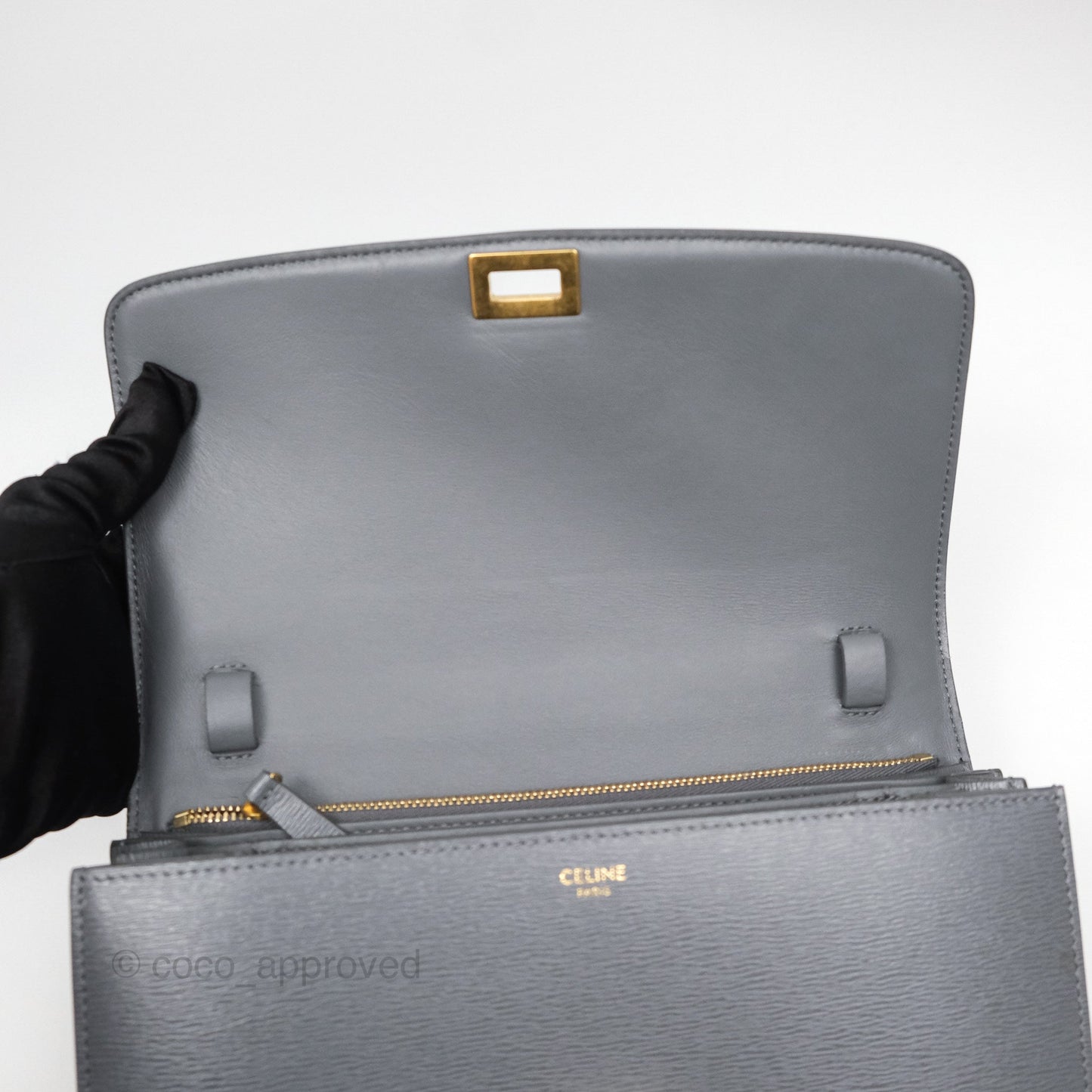 Celine Medium Classic Box Flap Grey Liege Calfskin
