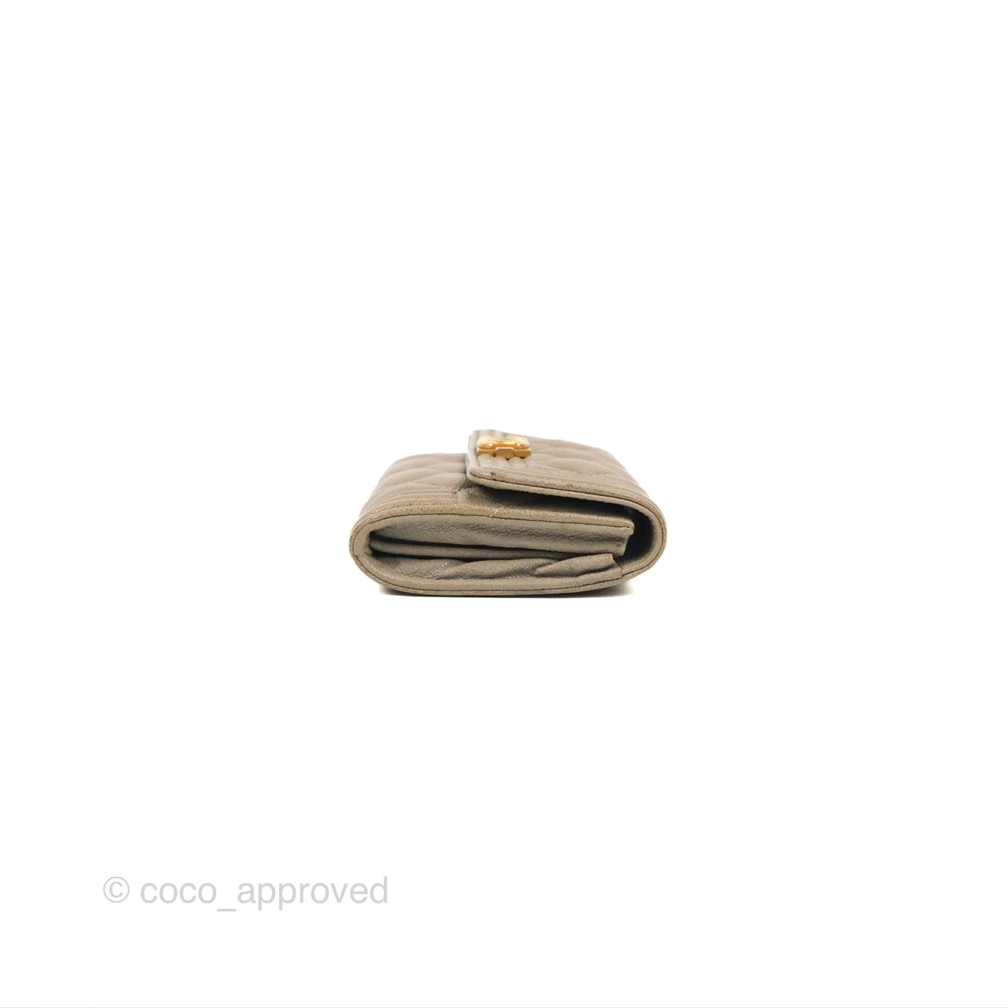 Chanel Quilted Boy Flap Card Holder Taupe Grey Caviar Aged Gold Hardware