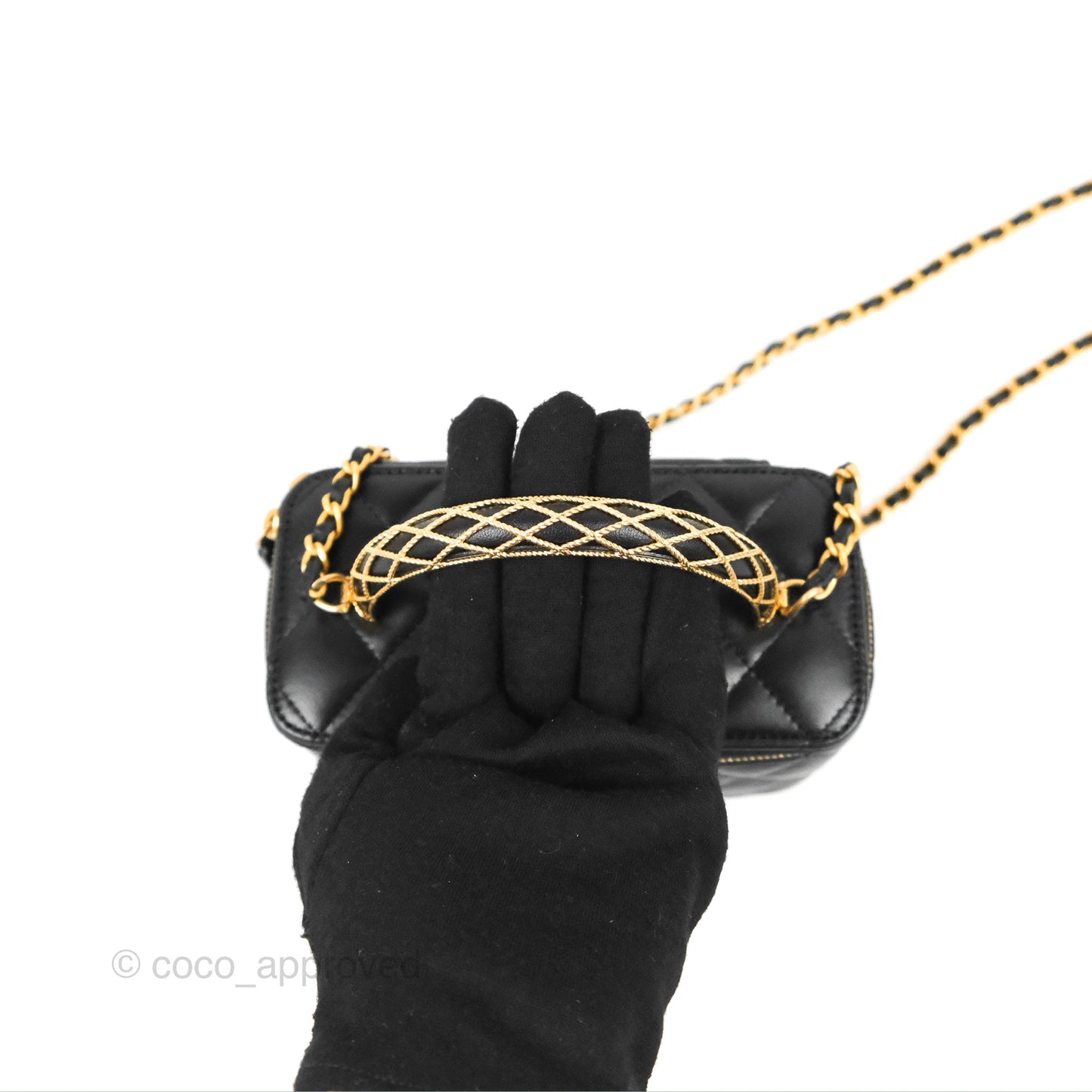 Chanel Metal Handle Vanity Rectangular Black Lambskin Gold Hardware 23A