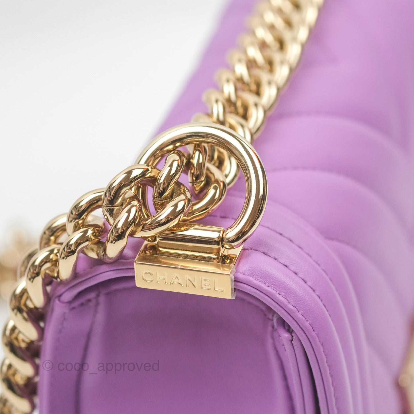 Chanel Chevron Small Boy Purple Calfskin Gold Hardwa