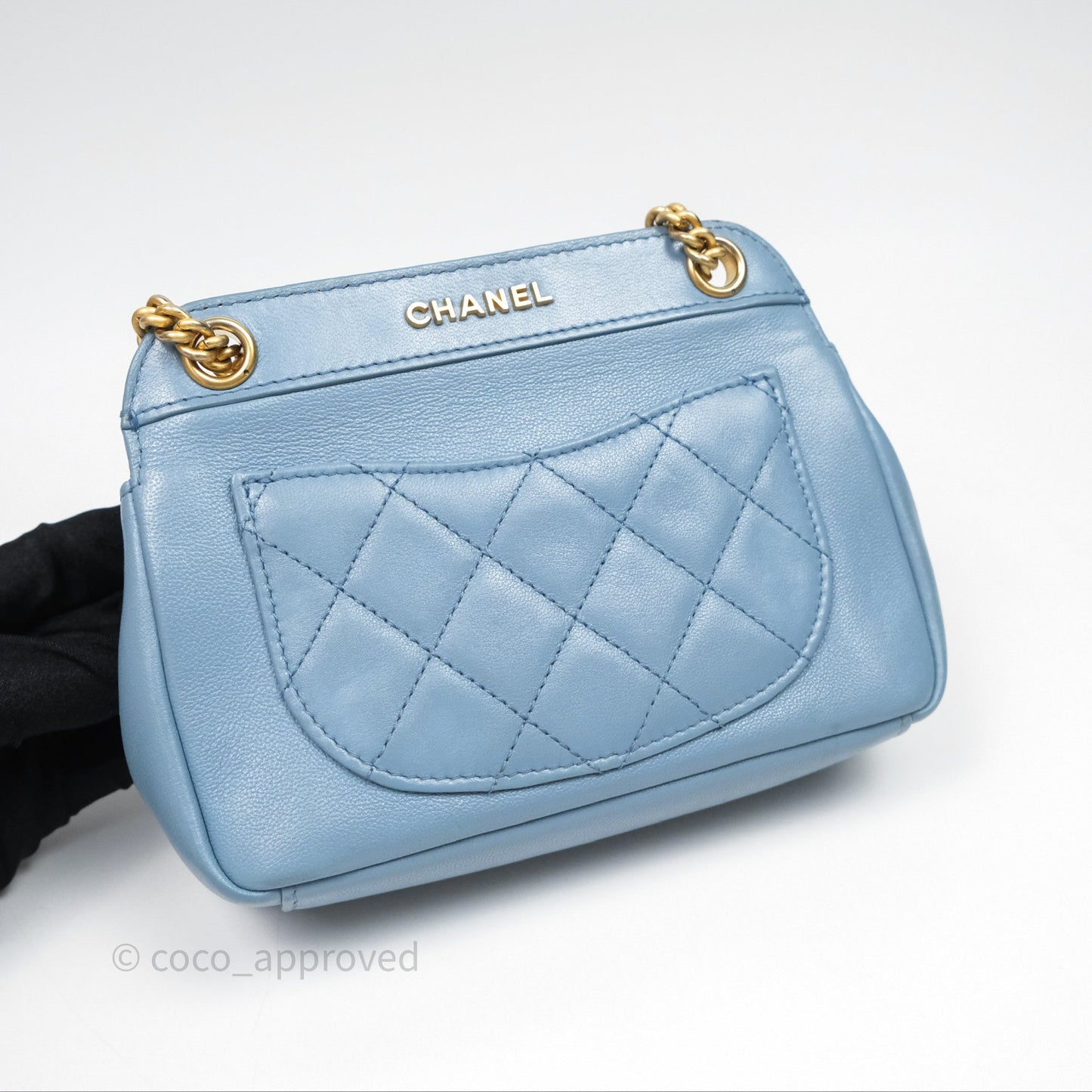 Chanel Curved Flap Bag Blue Lambskin Aged Gold Hardware