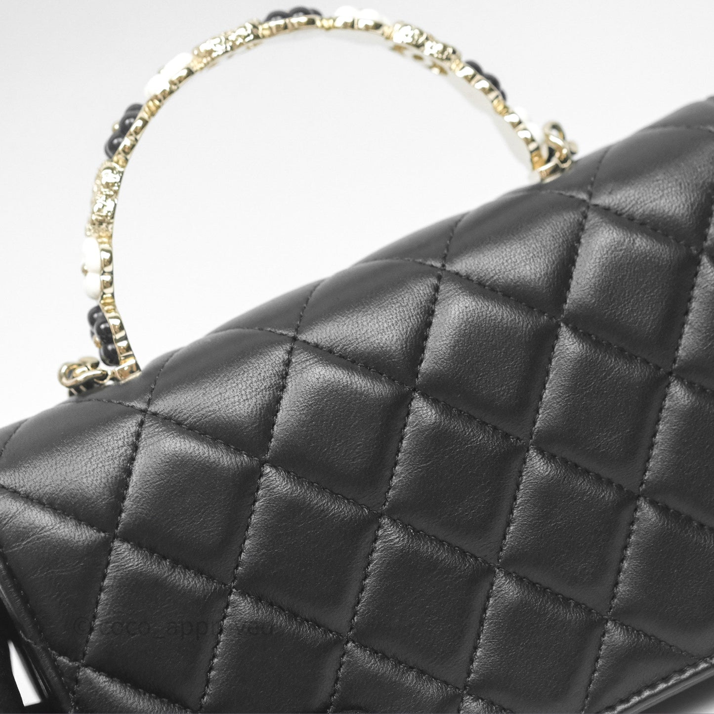 Chanel Camellia Handle Mini WOC Phone Holder with Chain Black Lambskin 23K