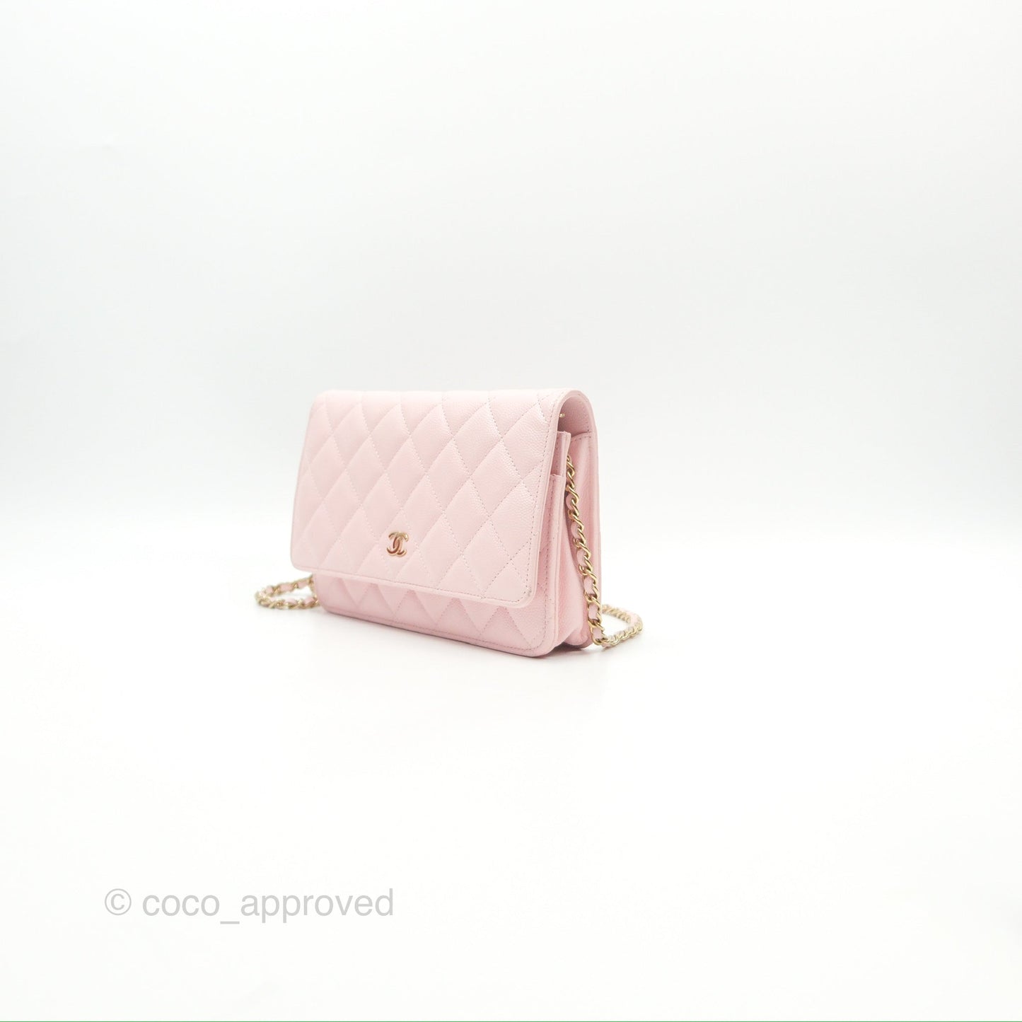 Chanel Quilted Classic Wallet On Chain WOC Pink Caviar Gold Hardware