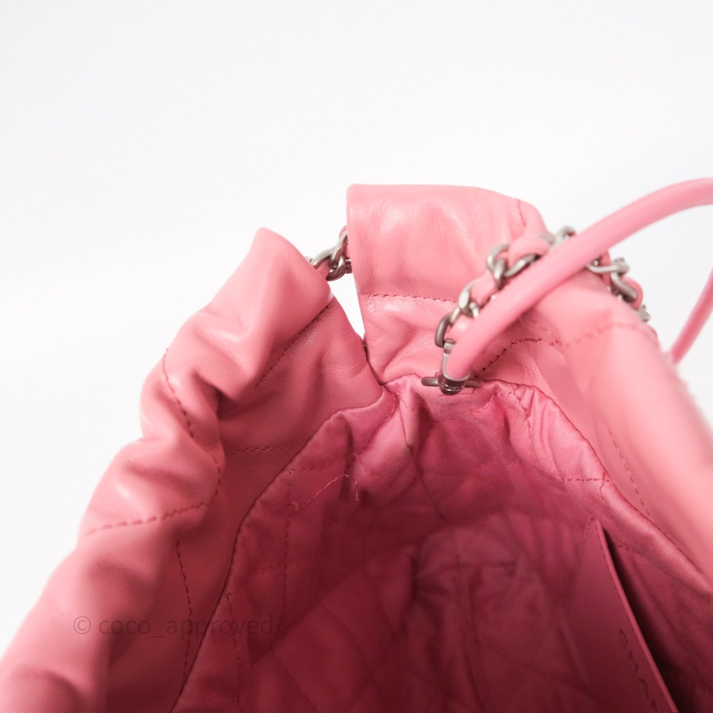 Chanel 22 Mini Bag Pink Shiny Crumpled Calfskin Matte Silver Hardware