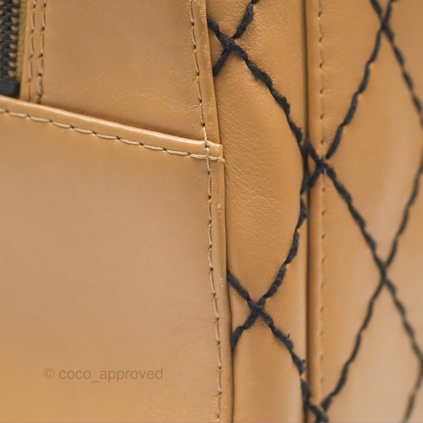 Chanel Contrast Stitch Surpique Bowler Bag Beige Calfskin Matte Black Hardware