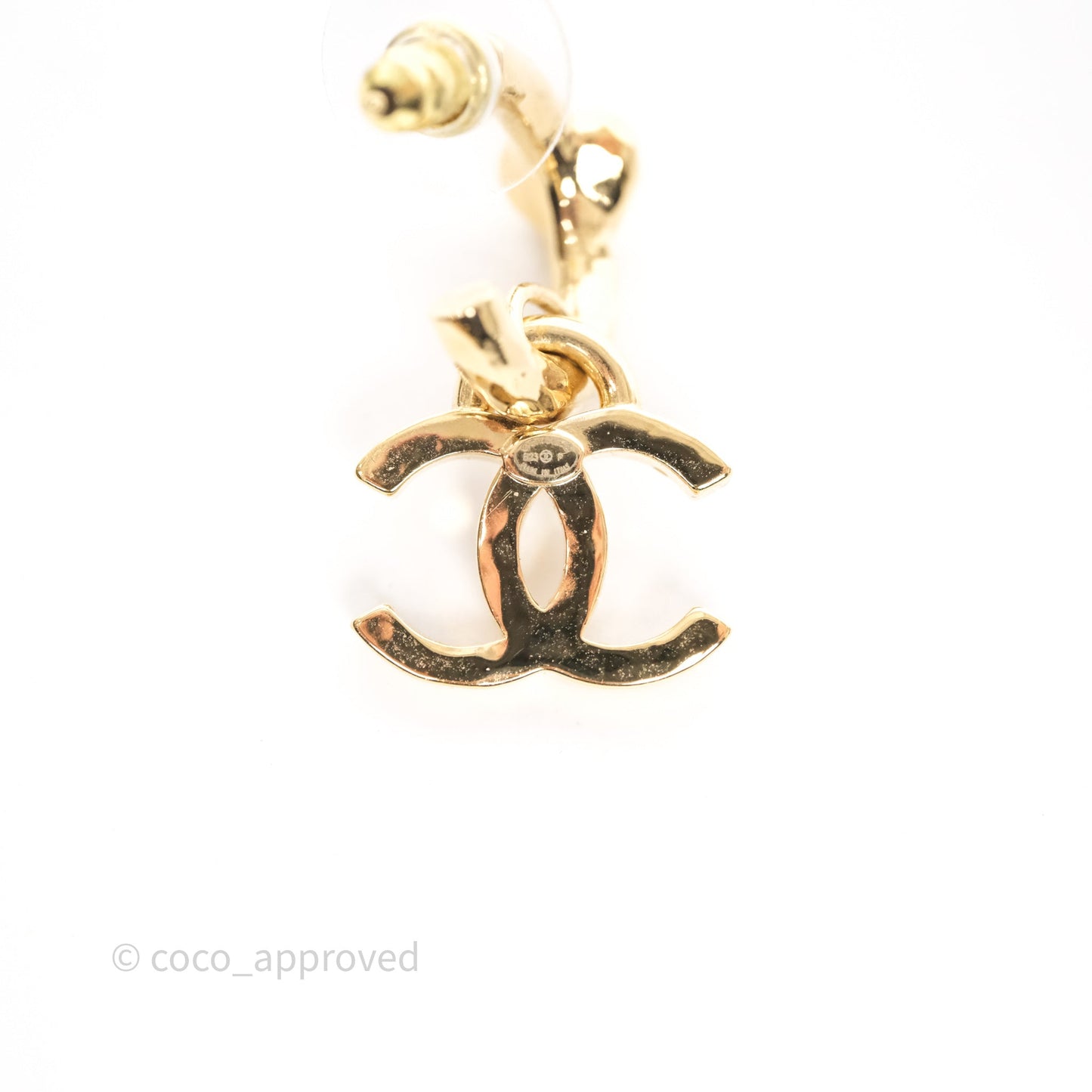 Chanel Heart Crystal CC Drop Hoop Earrings Gold Tone 23P