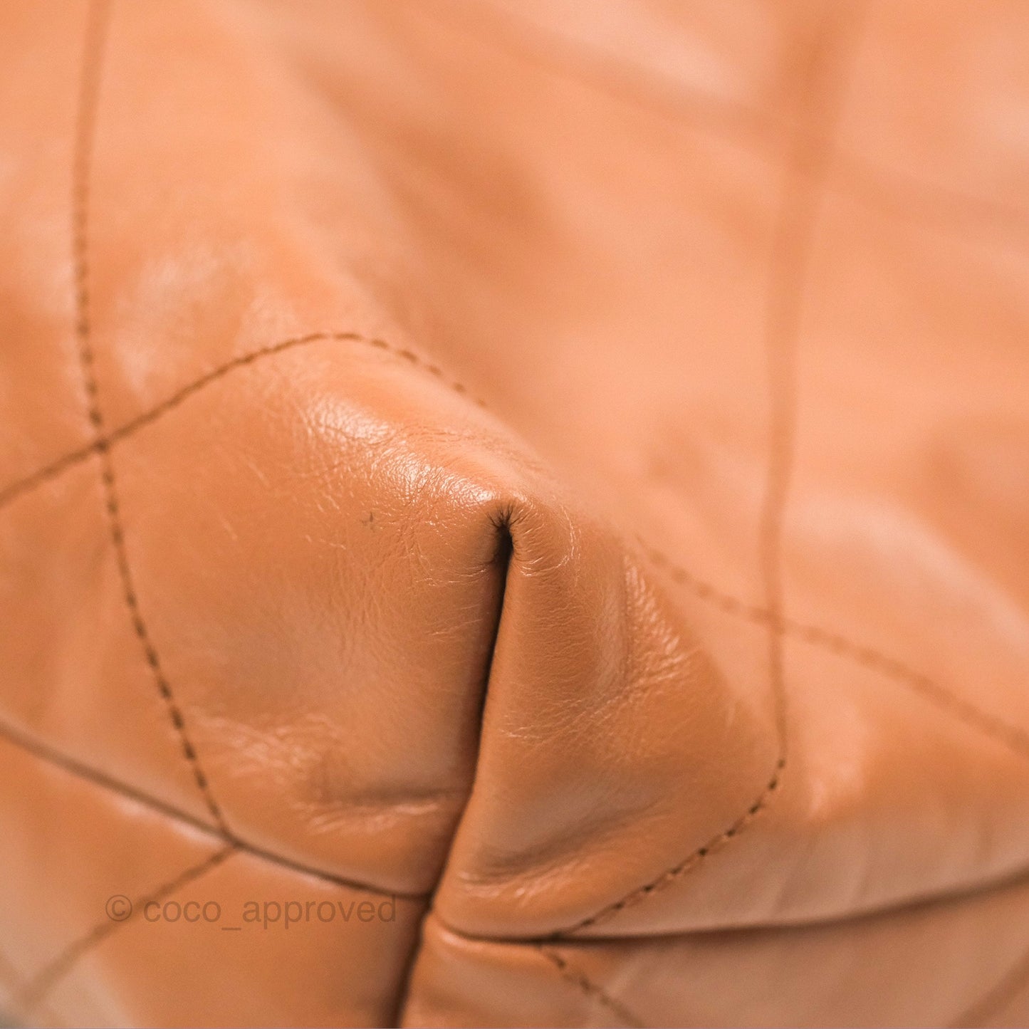 Chanel 22 Small Caramel Beige Shiny Calfskin Aged Gold Hardware