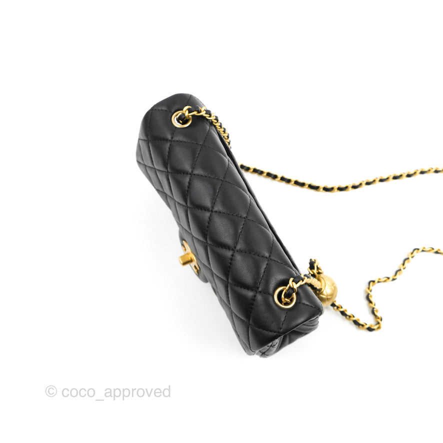 Chanel Mini Rectangular Pearl Crush Quilted Black Lambskin Gold Hardware