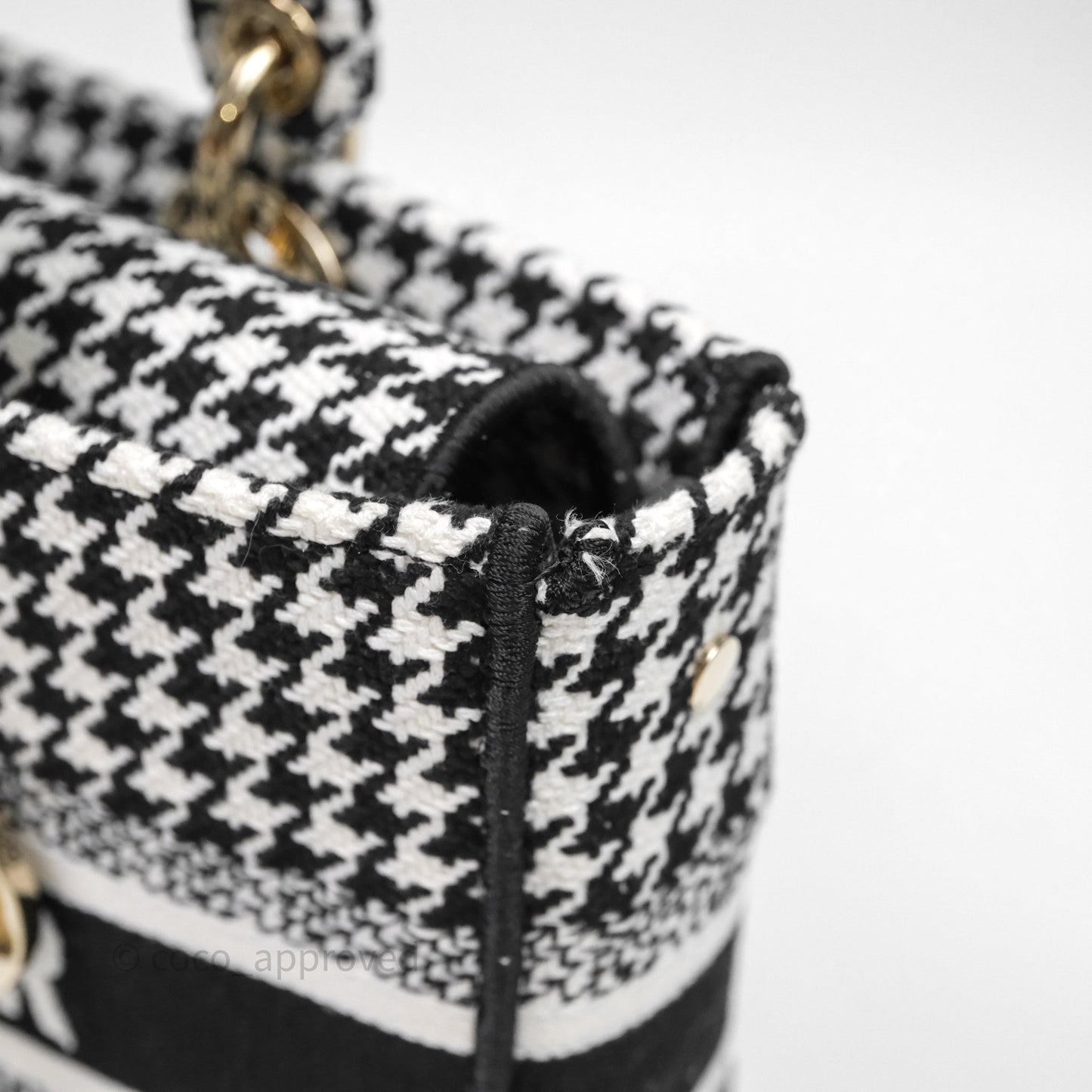 Christian Dior Medium Lady D-Joy Bag Black White Houndstooth Gold Hardware