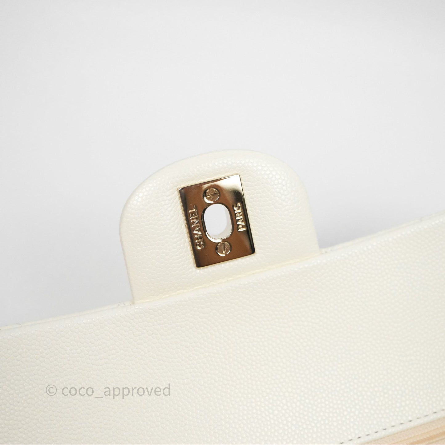Chanel Classic M/L Medium Flap Quilted Ivory White Caviar Gold Hardware
