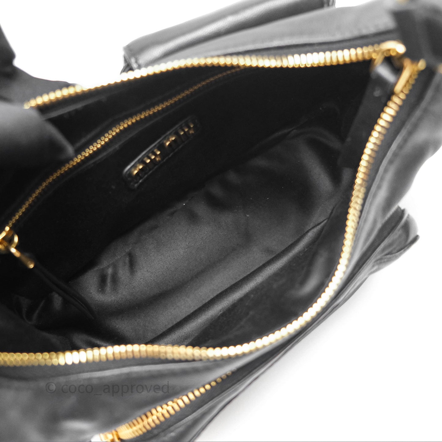 Miu Miu Nappa Leather Pocket Bag Black Lambskin Gold Hardware