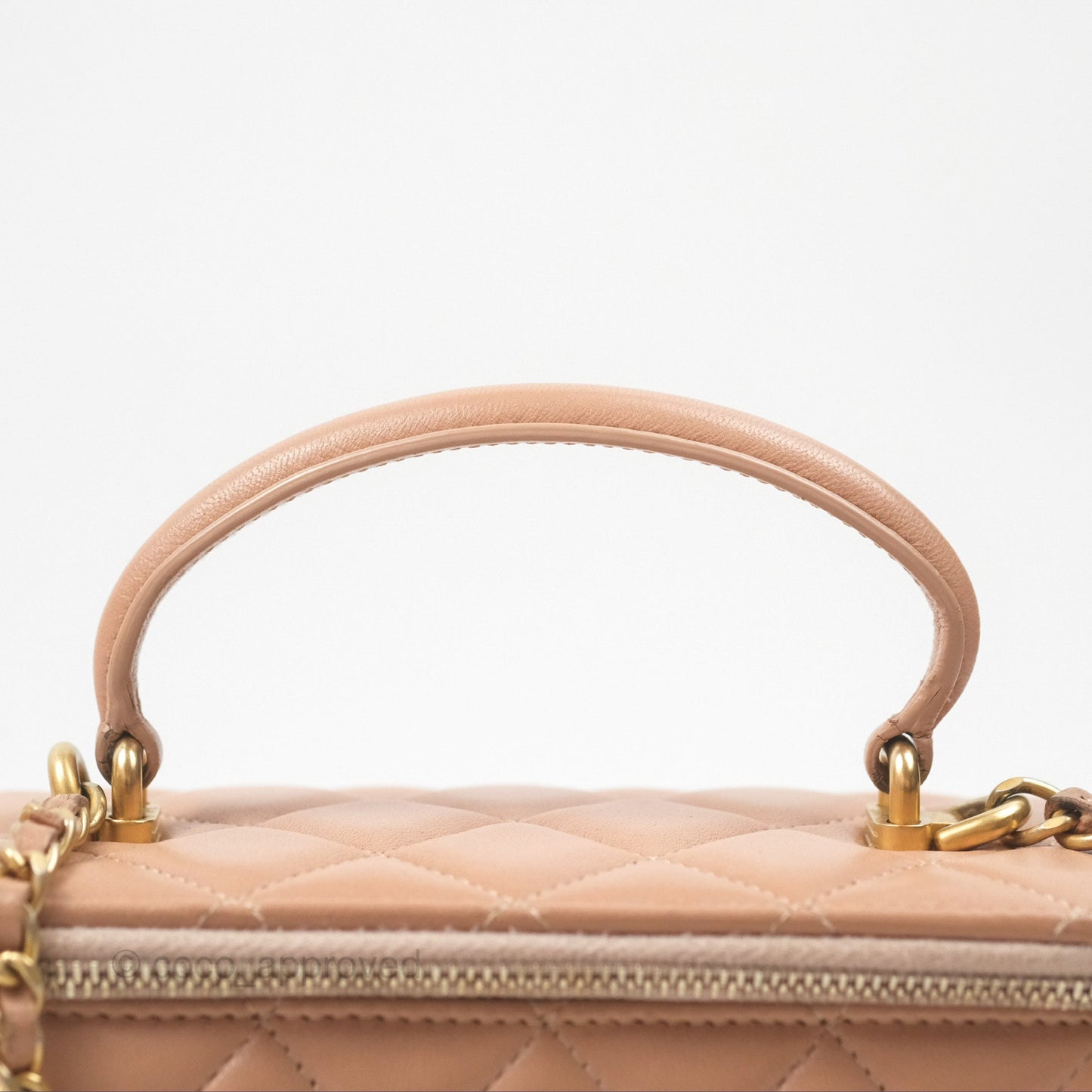 Chanel Vanity Rectangular Top Handle Beige Lambskin Aged Gold Hardware