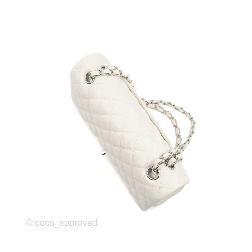 Chanel Classic M/L Medium Double Flap White Caviar Silver Hardware