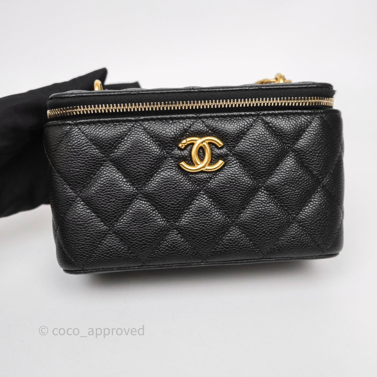 Chanel Vanity with Heart Adjustable Chain Black Caviar Aged Gold Hardware