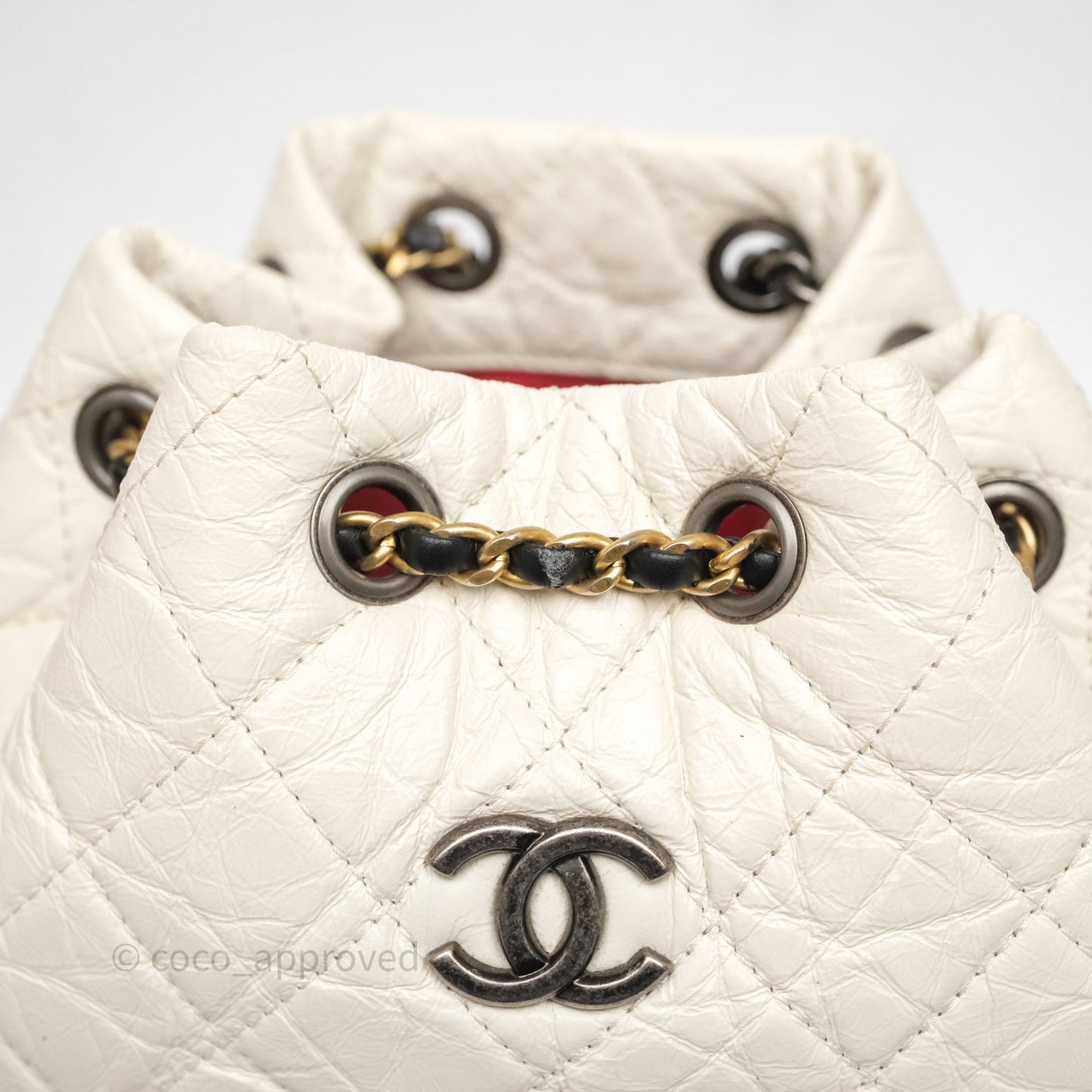 Chanel Small Gabrielle Backpack White Black Aged Calfskin