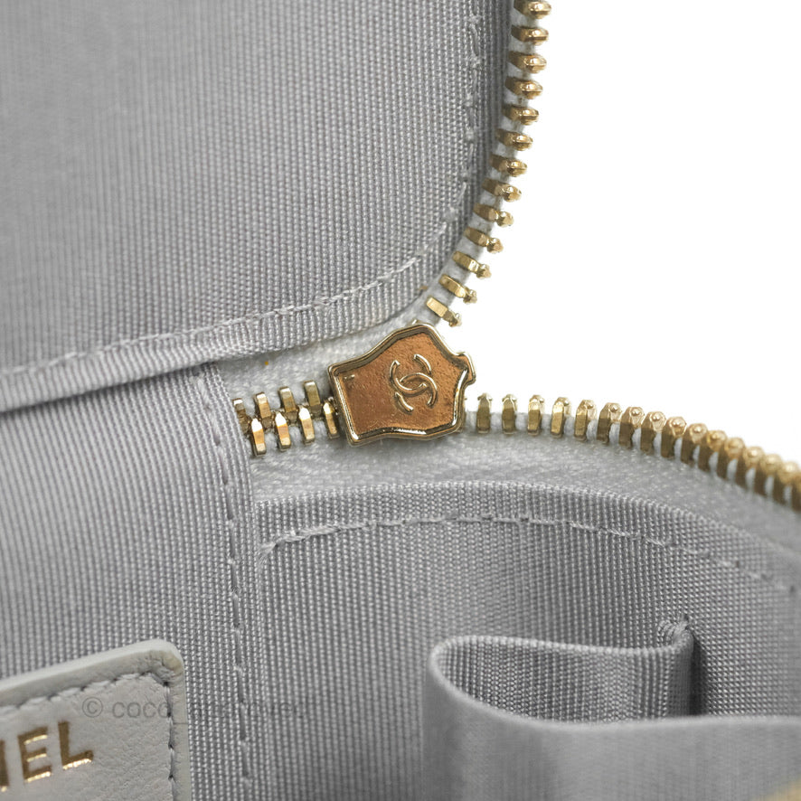 Chanel Mini Top Handle Vanity With Chain Grey Lambskin Aged Gold Hardware