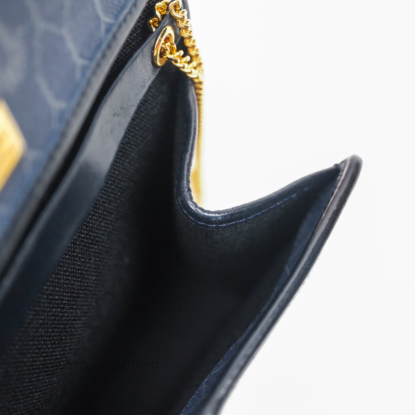 Christian Dior Vintage Honeycomb Flap Bag Navy Gold Hardware