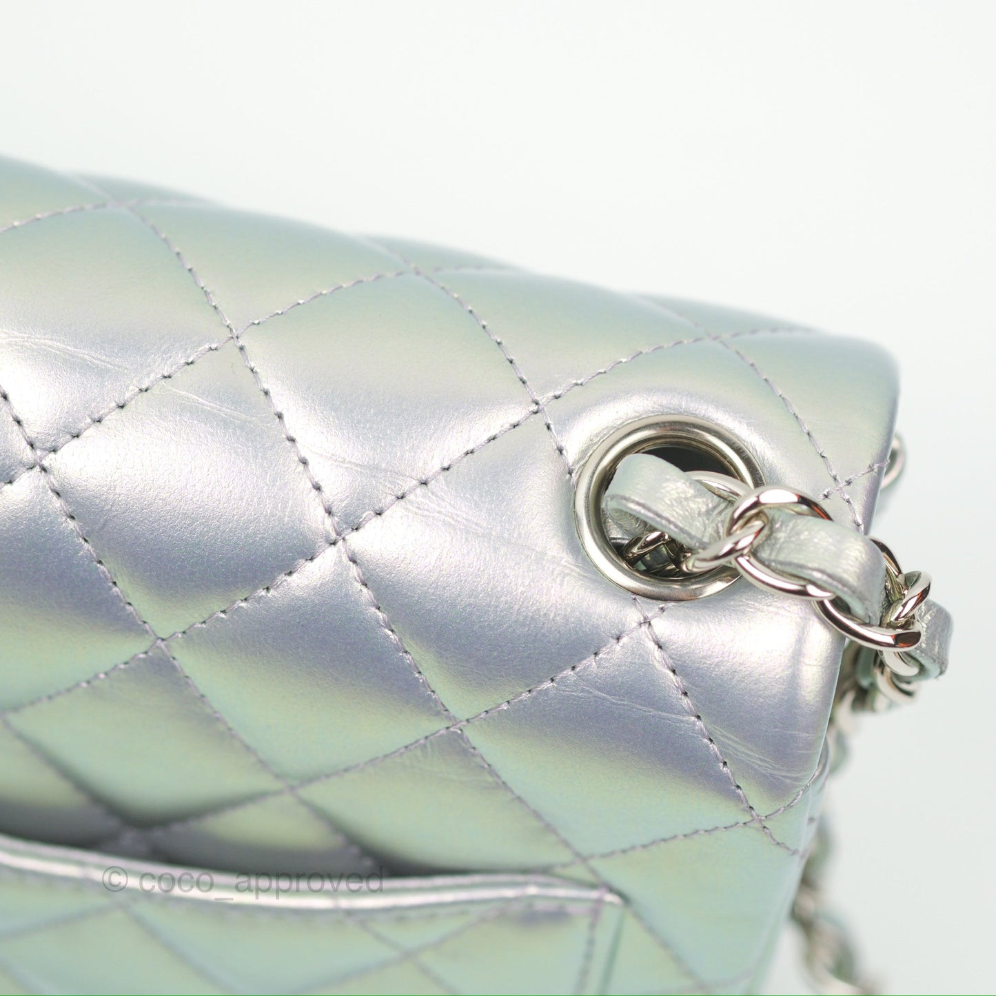 Chanel Mini Square Quilted Iridescent Lilac Silver Hardware 21K