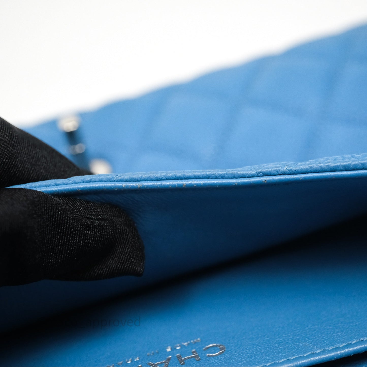 Chanel Quilted Clutch with Chain Caviar Azul Sliver Hardware