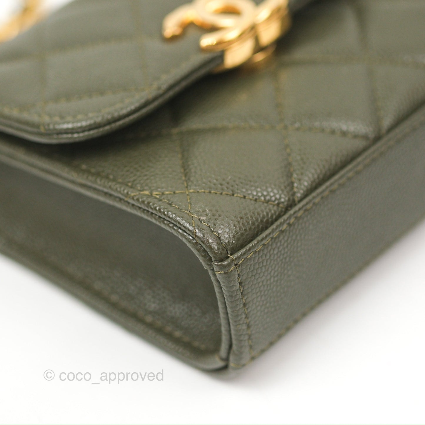 Chanel Coco First Mini Clutch On Chain Dark Olive Green Caviar Gold Hardware 22K