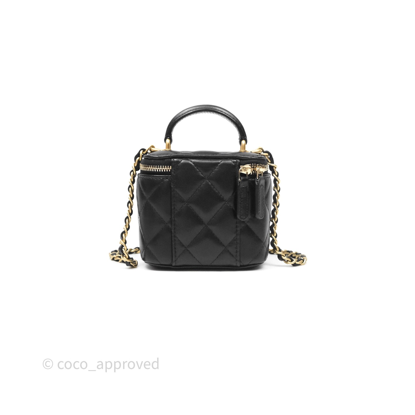 Chanel Mini Top Handle Vanity With Chain Black Lambskin Gold Hardware