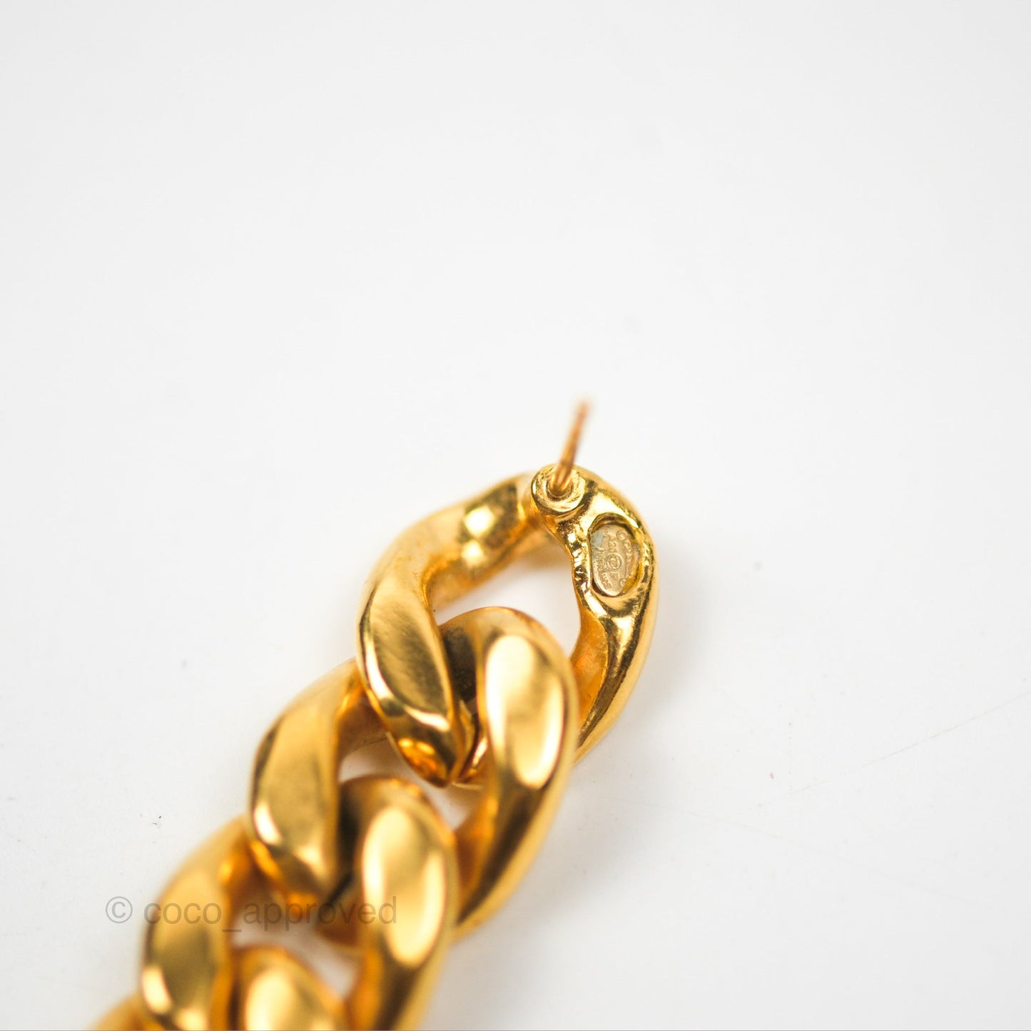 Chanel Chain CC Long Drop Earrings Gold Tone 20P
