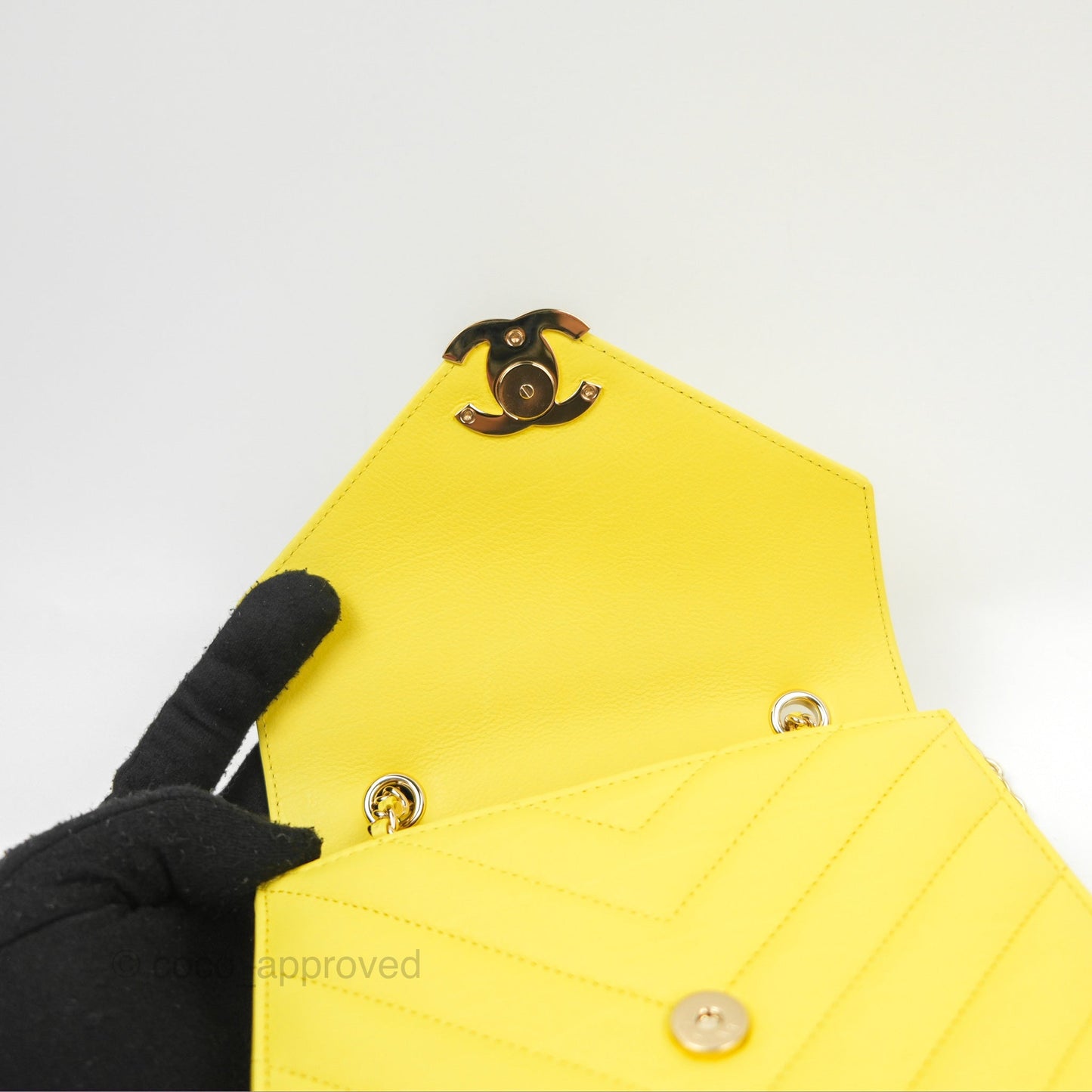 Chanel Chevron Square Envelope Flap Bag Yellow 19C