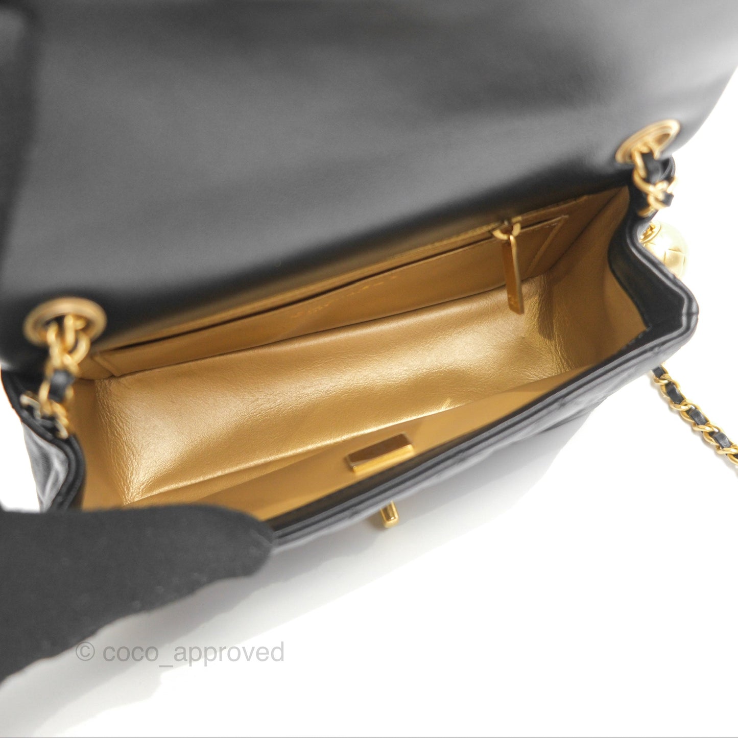 Chanel Pearl Crush Mini Rectangular Quilted Black Lambskin Aged Gold Hardware