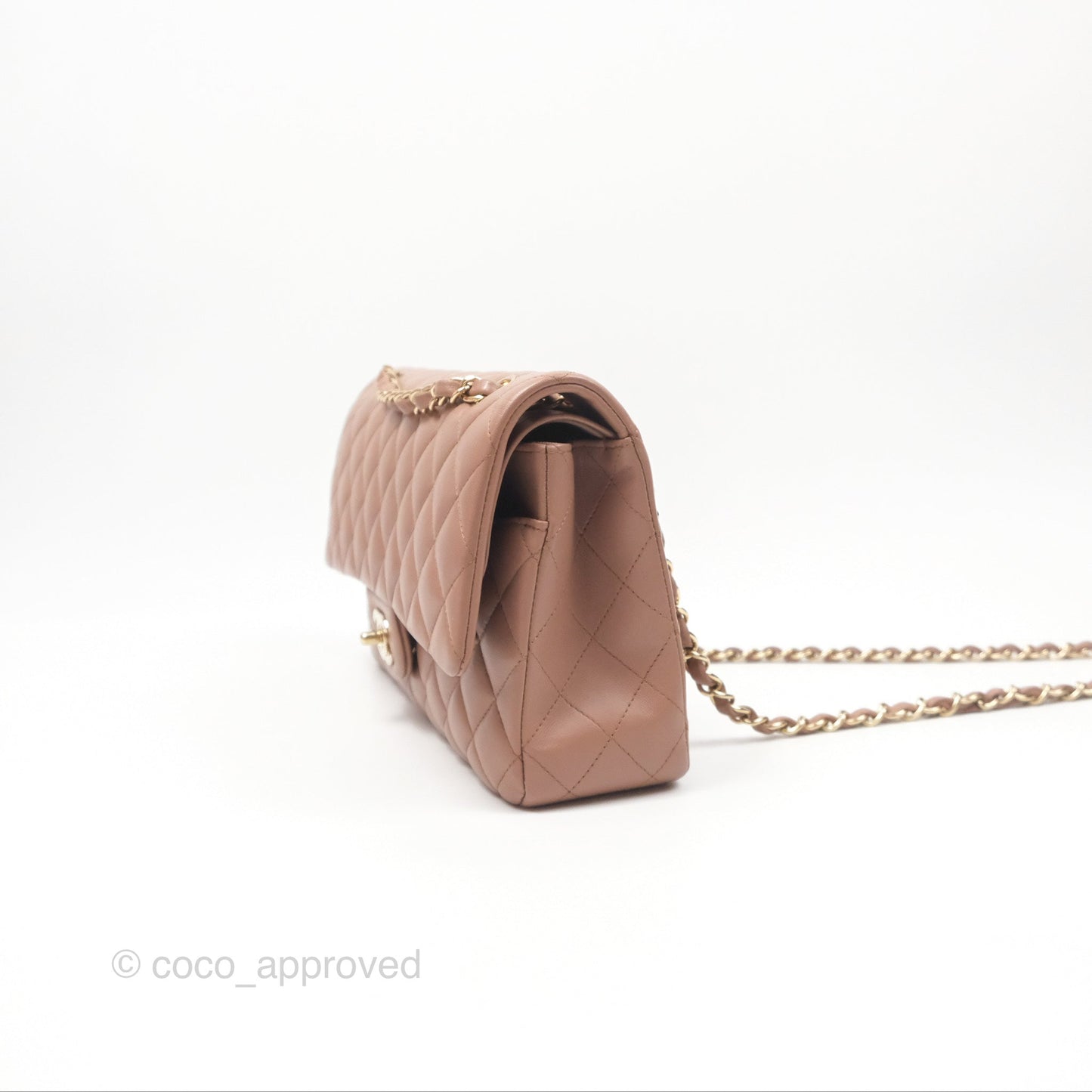 Chanel Classic M/L Medium Flap Quilted Dark Beige Lambskin Gold Hardware