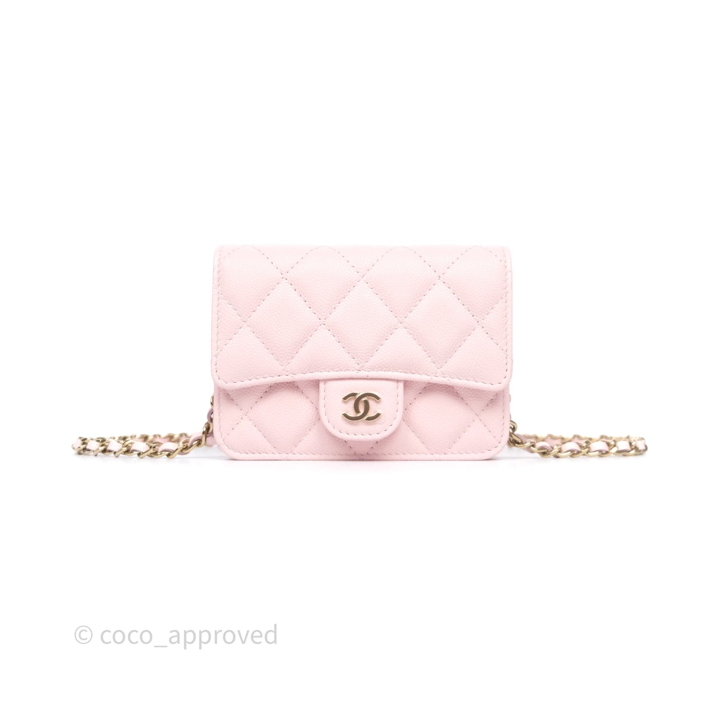 Chanel Mini Wallet With Chain Light Pink Caviar Gold Hardware