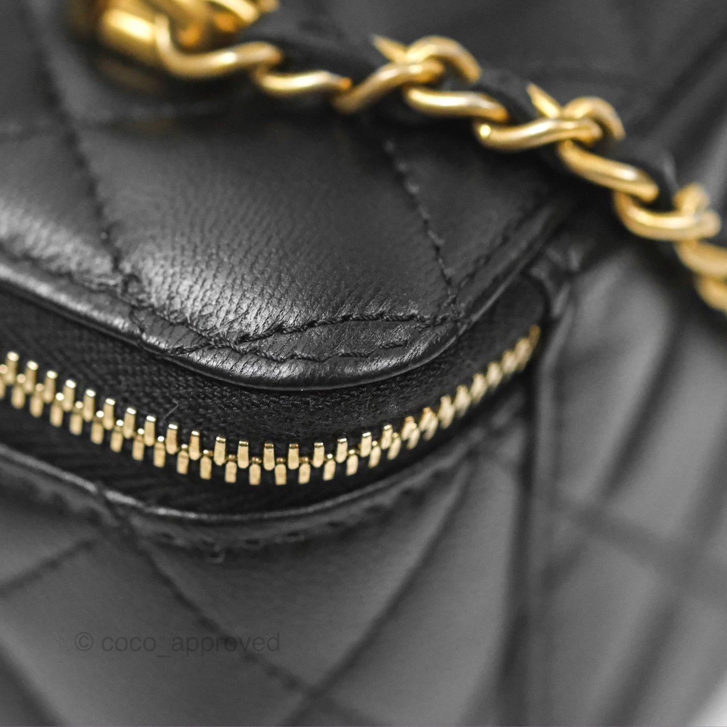 Chanel Vanity Rectangular Metal Top Handle Black Lambskin Aged Gold Hardware 22B