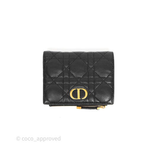 Christian Dior Caro Dahlia Wallet Black Calfskin Gold Hardware